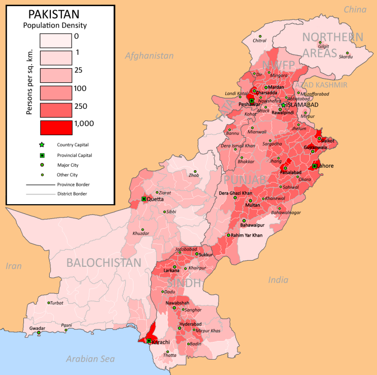 파키스탄 지도 (인구밀도 표시) : 네이버 블로그