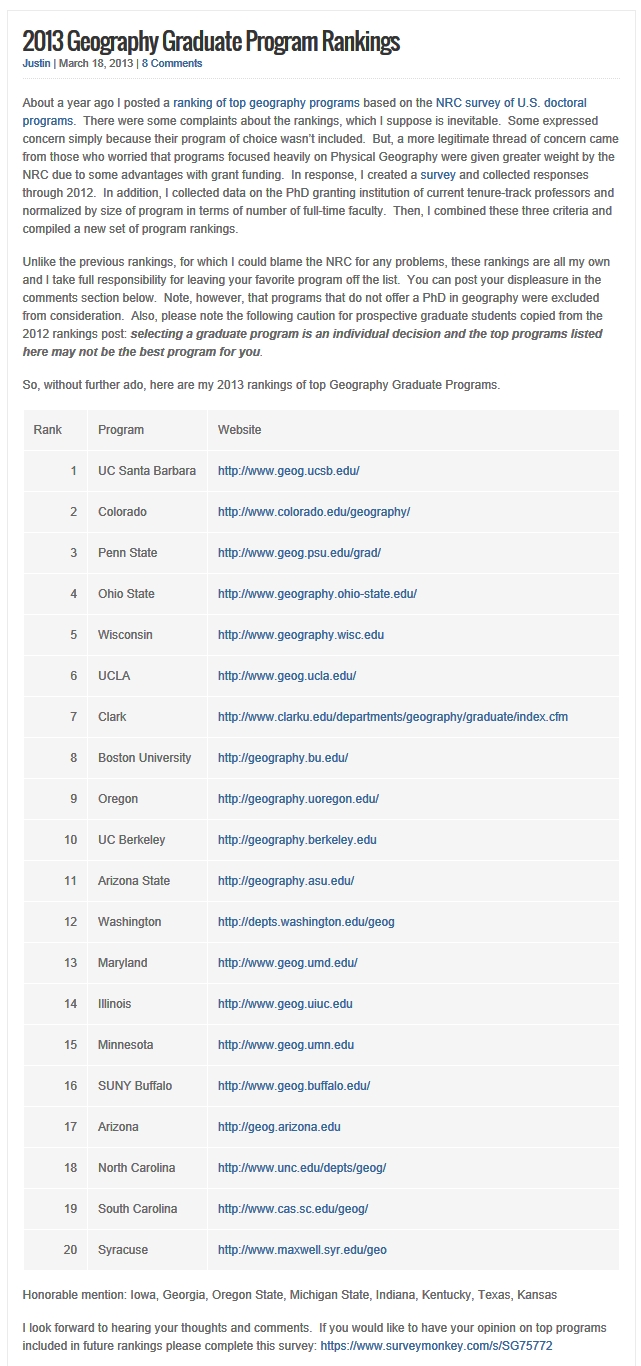 2013년 미국 대학 전공 순위_GIS/RS (Geography) 네이버 블로그