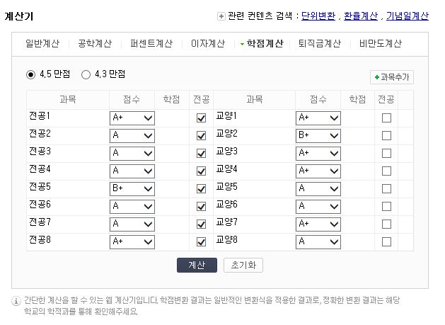 대학학점계산 학점계산기 : 네이버 블로그