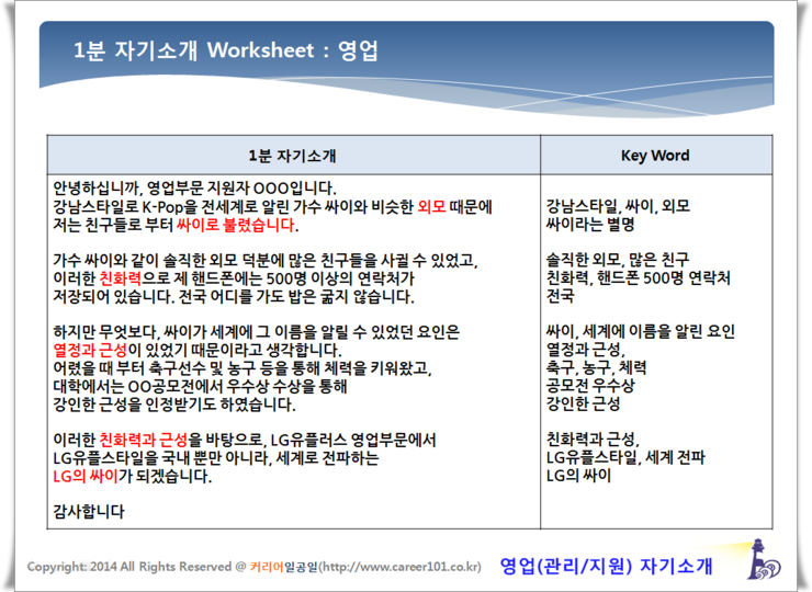 1분 자기소개 예문(영업) 1분 자기소개 / 면접 노하우 2014.06.26. 09:18 : 네이버 블로그