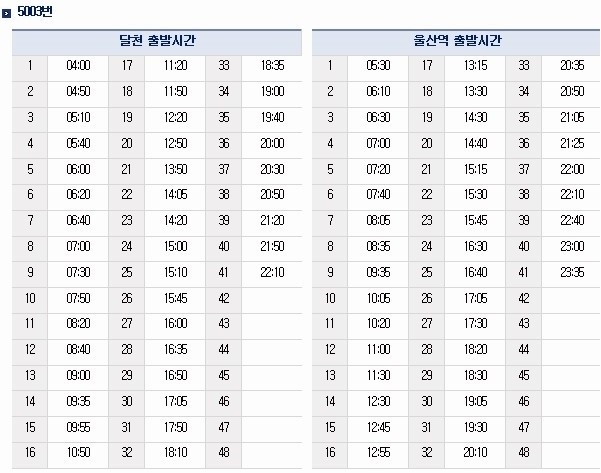 울산 리무진버스 시간표 및 요금 (5001,5002,5003,5004) : 네이버 블로그
