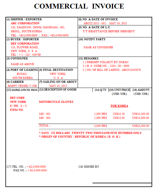 상업송장 ( Commercial Invoice ) / 인보이스작성법과기본양식(무료양식첨부유) 네이버 블로그
