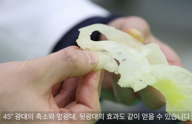 회전과 슬라이딩에 따른 45도 광대 변화 도식