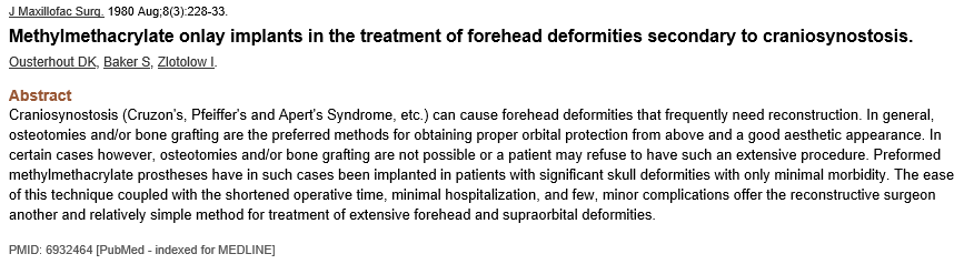 1980년 두개골 성형 본시멘트 관련 Journal of Maxillofacial Surgery 자료