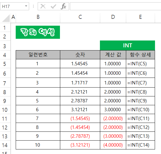 엑셀 INT 함수 : 숫자를 정수로 만들자! : 네이버 블로그 엑셀 Int 함수 : 숫자를 정수로 만들자! : 네이버 블로그