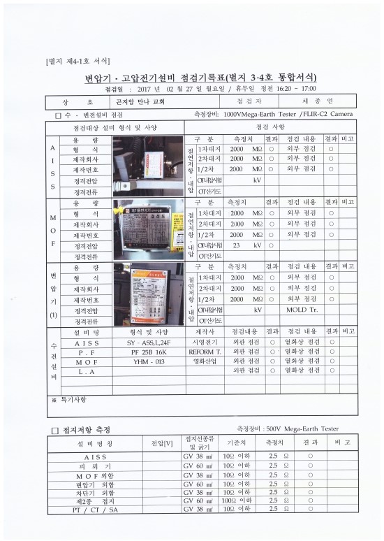 변압기 고압전기설비 점검표 예시 네이버 블로그