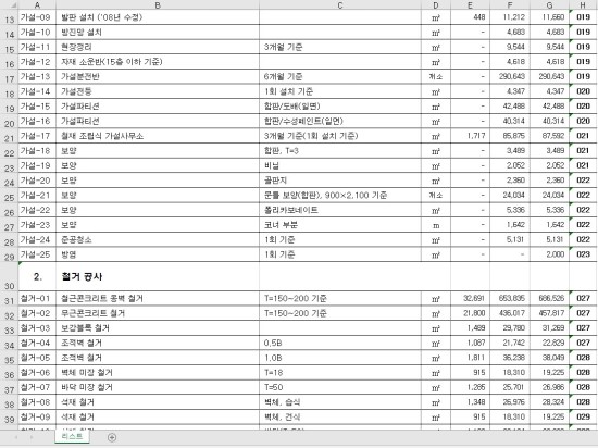 실내건축 일위대가 리스트 2017년 상반기 인테리어 품셈 네이버 블로그