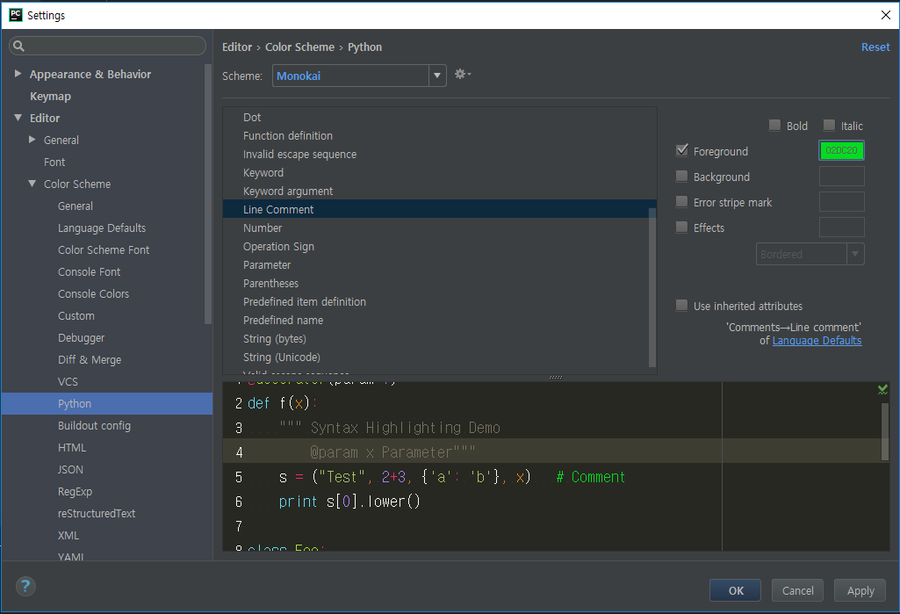 Pycharm line comment 