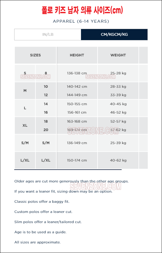 폴로 키즈 사이즈표, 랄프로렌 미국 공홈 직구할 때 한국과 비교하기 : 네이버 블로그
