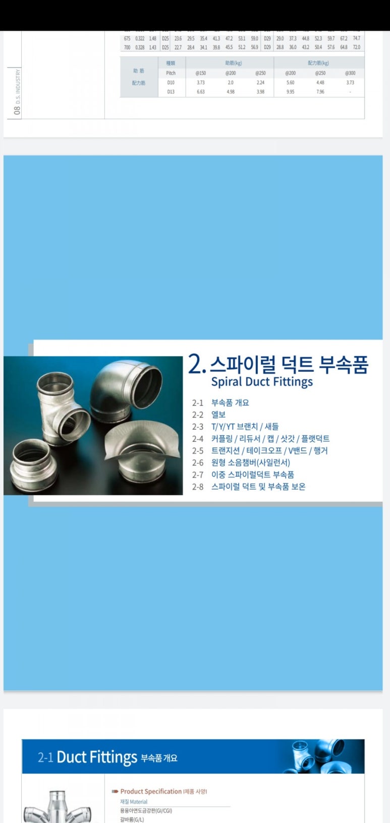 스파이럴덕트부속품/닥트자재부속품/닥트엘보/TEE/Y.B/Y.T.B/새들/소켓/레듀샤/캡/삿갓/트랜지션/테이크오프/행거/소음챔버 ...