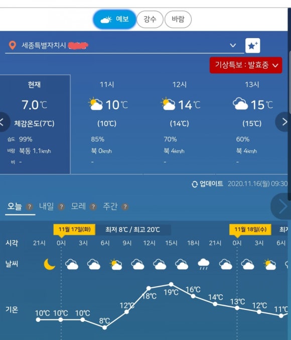 오늘의 날씨를 날씨예보 스마트폰 앱 보다 더 정확히 알고 싶다면, '기상청 날씨누리 동네예보' 웹과 '날씨알리미' : 네이버 블로그