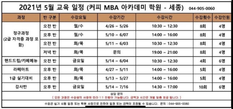 세종한국바리스타커피학원 이미지
