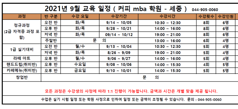 세종한국바리스타커피학원 이미지