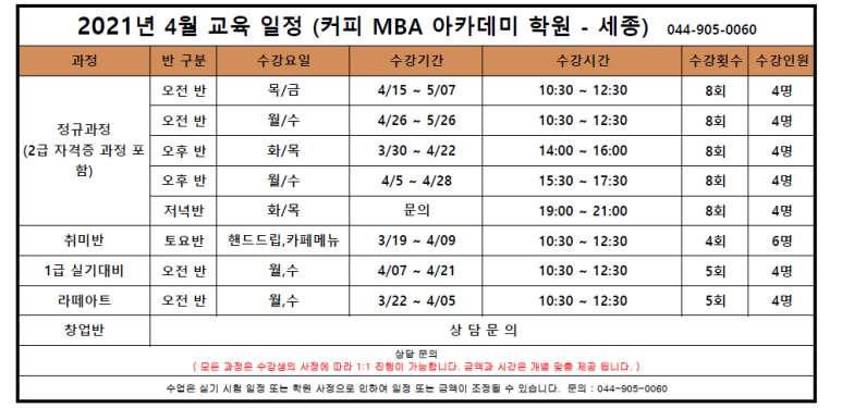 세종한국바리스타커피학원 이미지