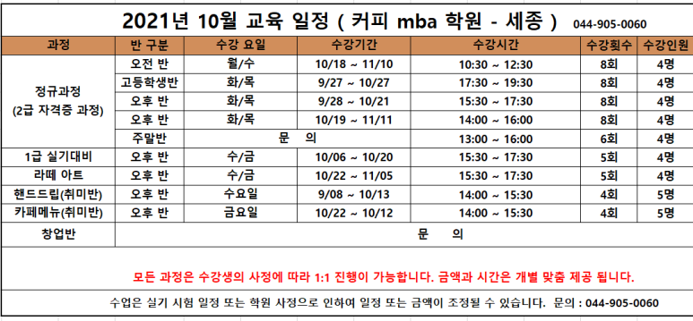 세종한국바리스타커피학원 이미지