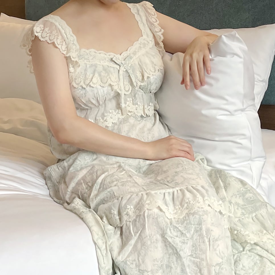 힐트니 커플 잠옷 트왈드주이 민소매 캡내장 원피스 여름 신혼 허니문 파자마 상세 이미지 80
