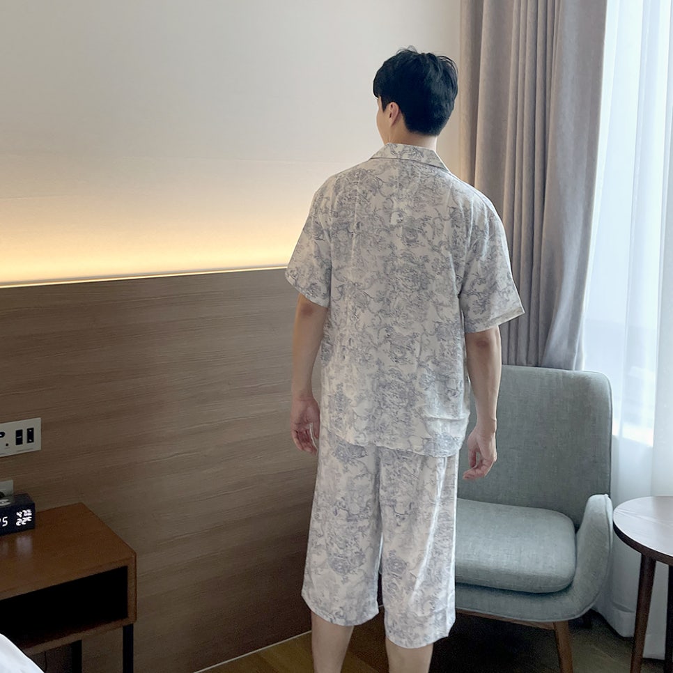 힐트니 커플 잠옷 트왈드주이 민소매 캡내장 원피스 여름 신혼 허니문 파자마 상세 이미지 96
