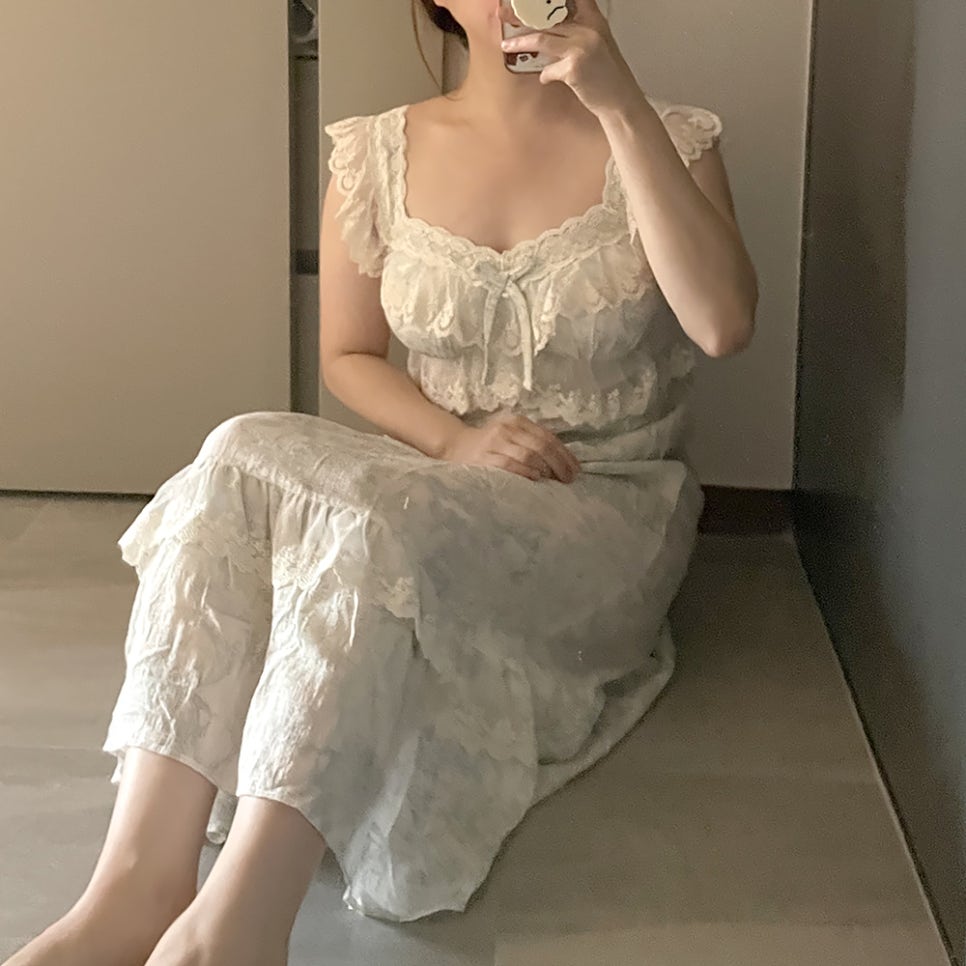 힐트니 커플 잠옷 트왈드주이 민소매 캡내장 원피스 여름 신혼 허니문 파자마 상세 이미지 73