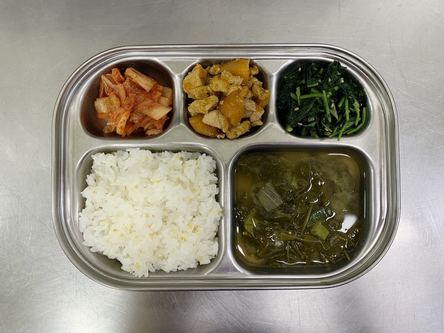 기장밥, 아욱된장국, 단호박돈육장조림, 참나물무침, 배추김치 : 네이버 블로그