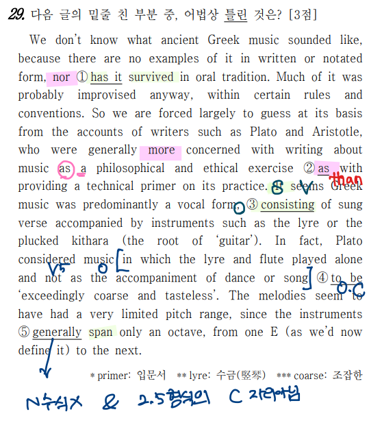 <2022학년도 고3 서울시 학평 영어>★29번 어법.문법★ 분석, 해설, 손글씨, 정답