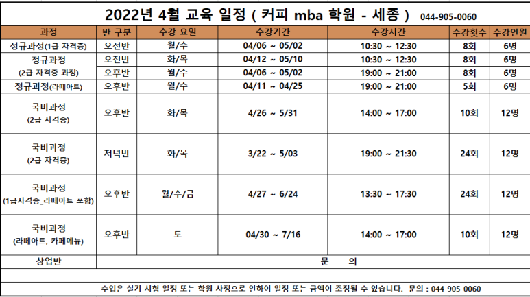 세종한국바리스타커피학원 이미지