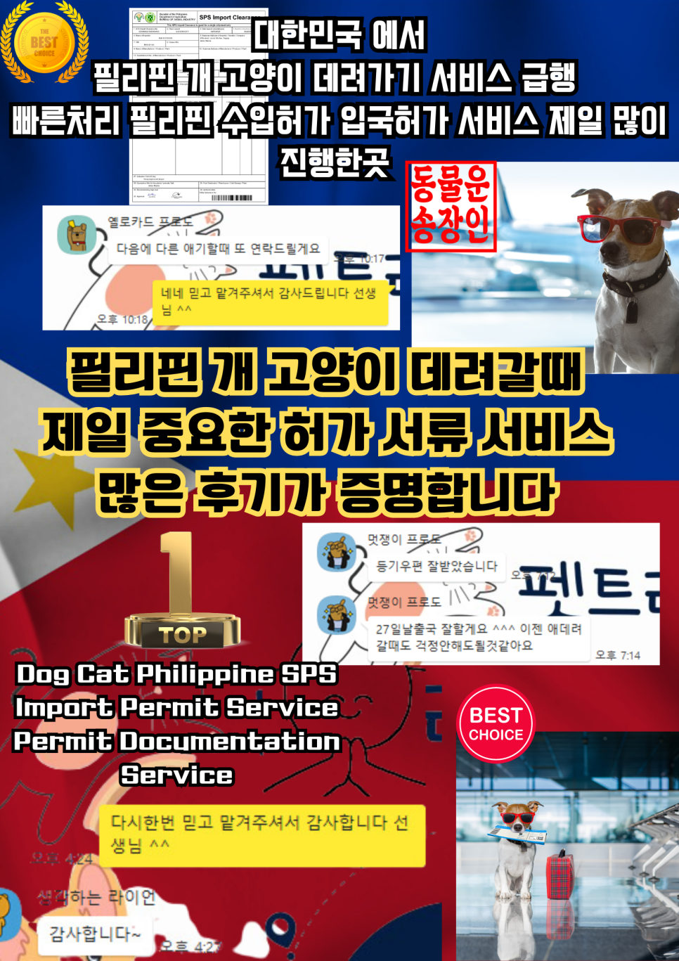 강아지 고양이 반려동물 대형견 필리핀 운송 수입허가 1등 Dog Cat Philippine SPS Import Permit