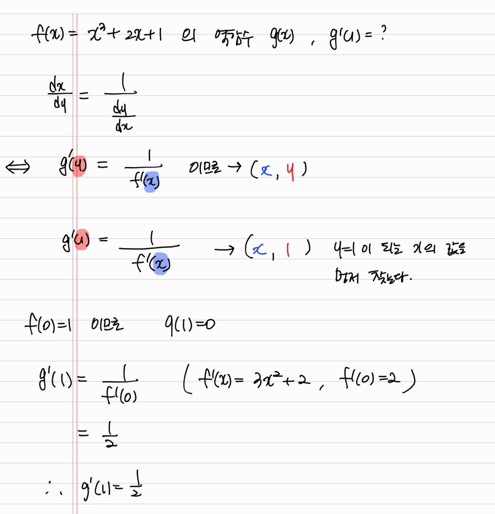 역함수의 도함수 (역함수의 미분법. 증명과 문제풀이) : 네이버 블로그
