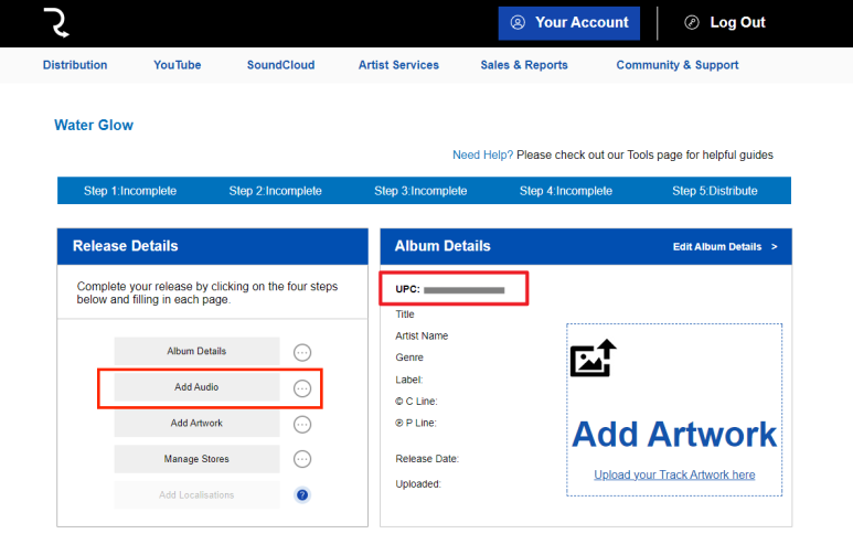 Add Audio 화면