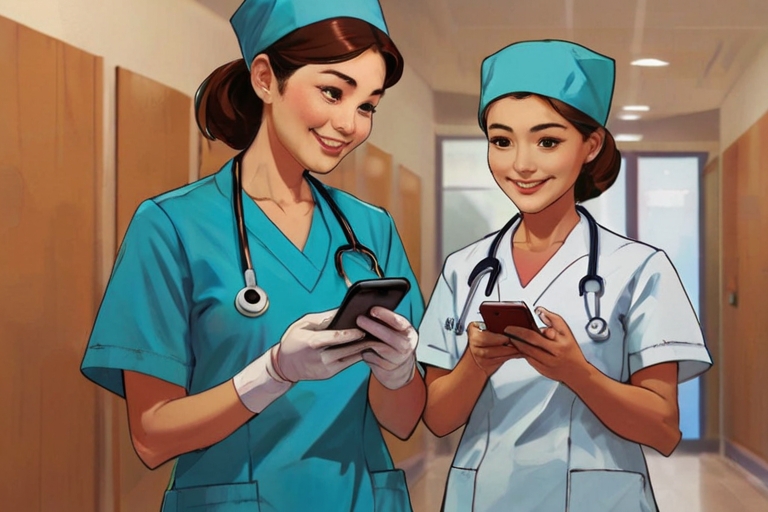Default Nurses holding mobile phones in their hands On the mob 1