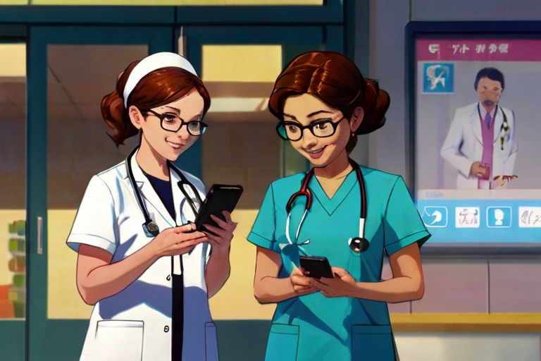 Default A nurse and a doctor who are holding mobile phones in 2