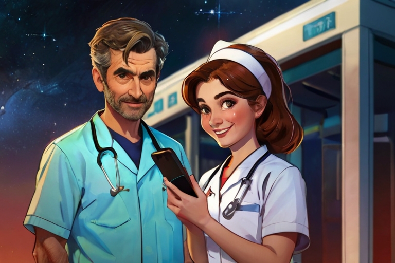 Default A nurse and a doctor who are holding mobile phones in 1