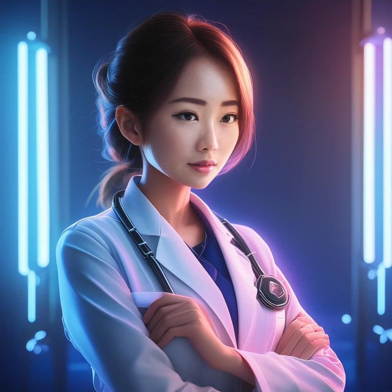 Firefly A medical professional with curious face and crossed arms in hospita