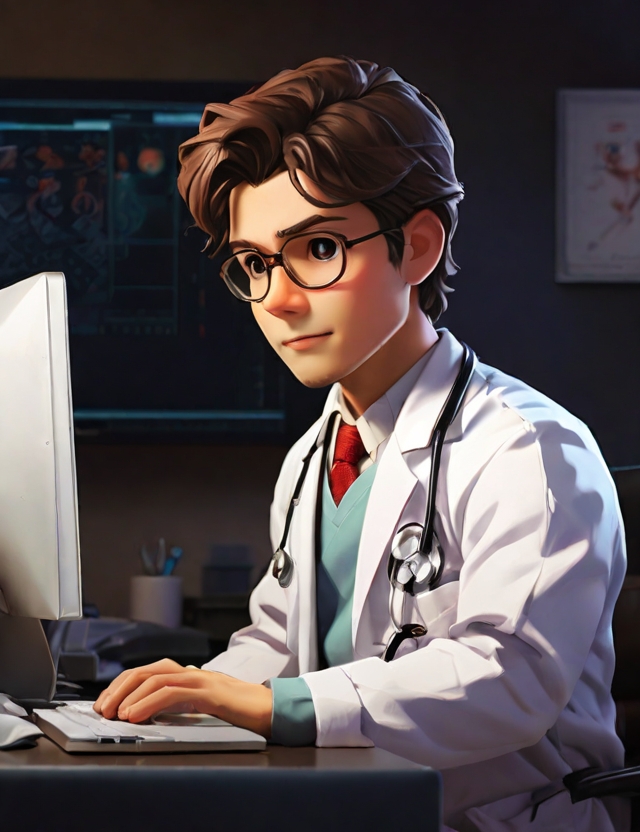 Leonardo Diffusion XL medical doctor programming in front of c 0