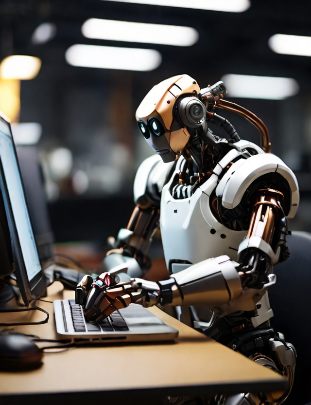 Leonardo Diffusion XL Robotic arm typing in front of computer 0