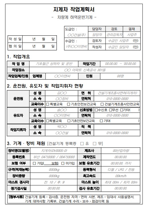 지게차작업계획서 : 네이버 블로그