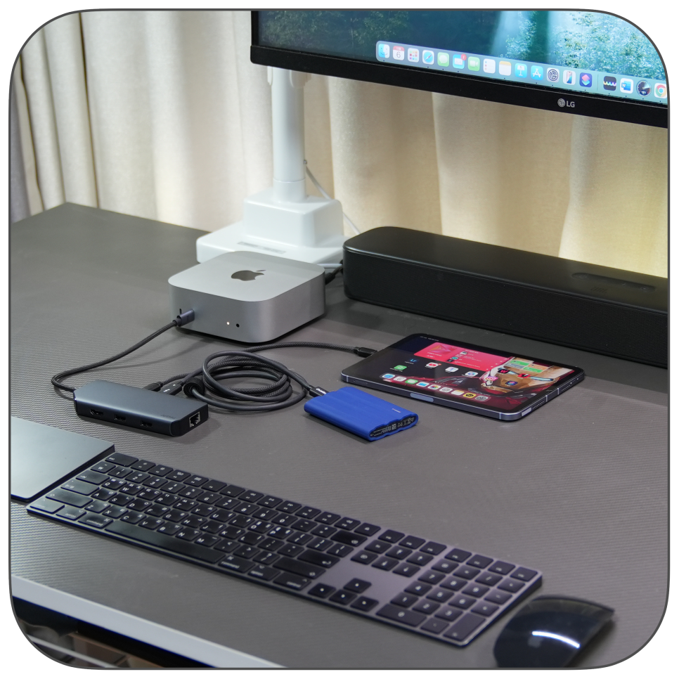 m4 맥미니와 아트뮤 10in1 usb-c 멀티 허브 mh420로 삼성 외장하드 ssd t7 실드 연결