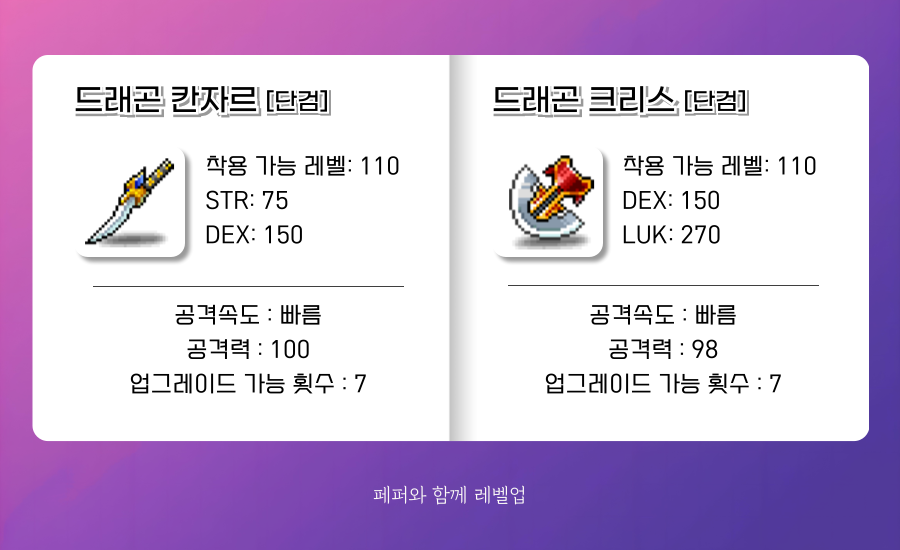 메이플랜드 메랜 도적 드래곤 무기 크리스 칸자르 그린 슬레브 단검 아대 종류와 재료 정리했다 : 네이버 블로그