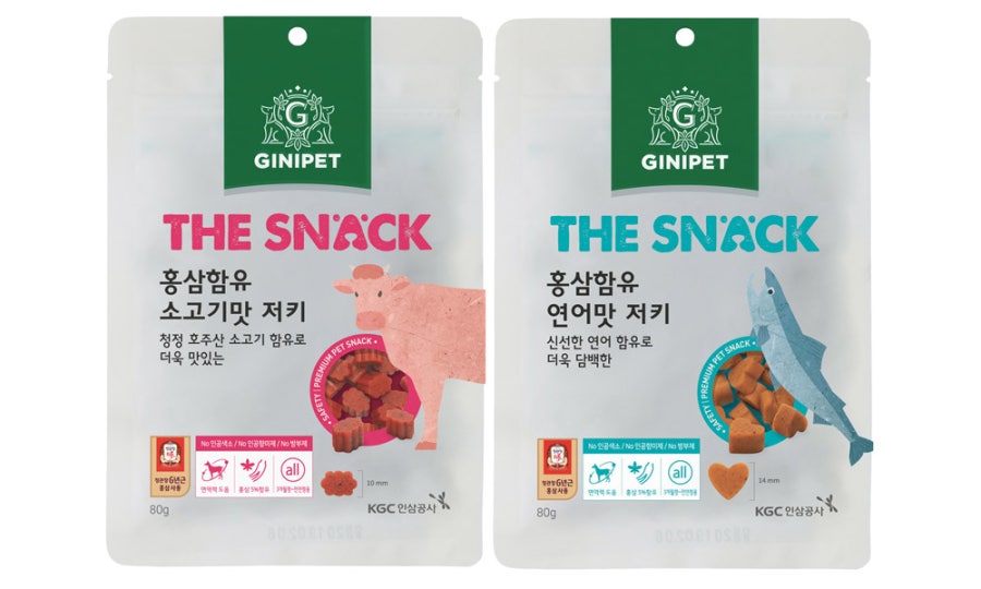 [+50g] 정관장 지니펫 홍삼함유 강아지 간식 저키 연어맛,4봉+소고기맛,4봉, 80g, 8개
