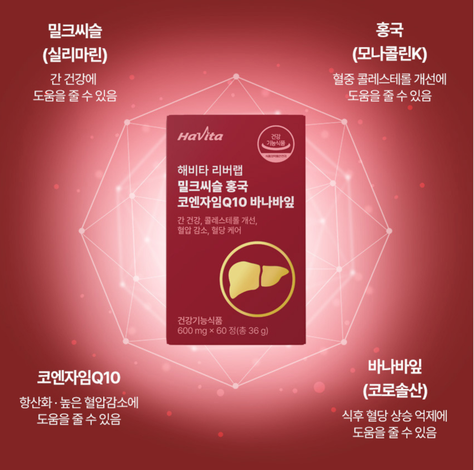 해비타 리버랩 밀크씨슬 홍국 코엔자임 Q10 바나바잎 '간 건강과 콜레스테롤 관리까지 한 번에!' 이미지 11