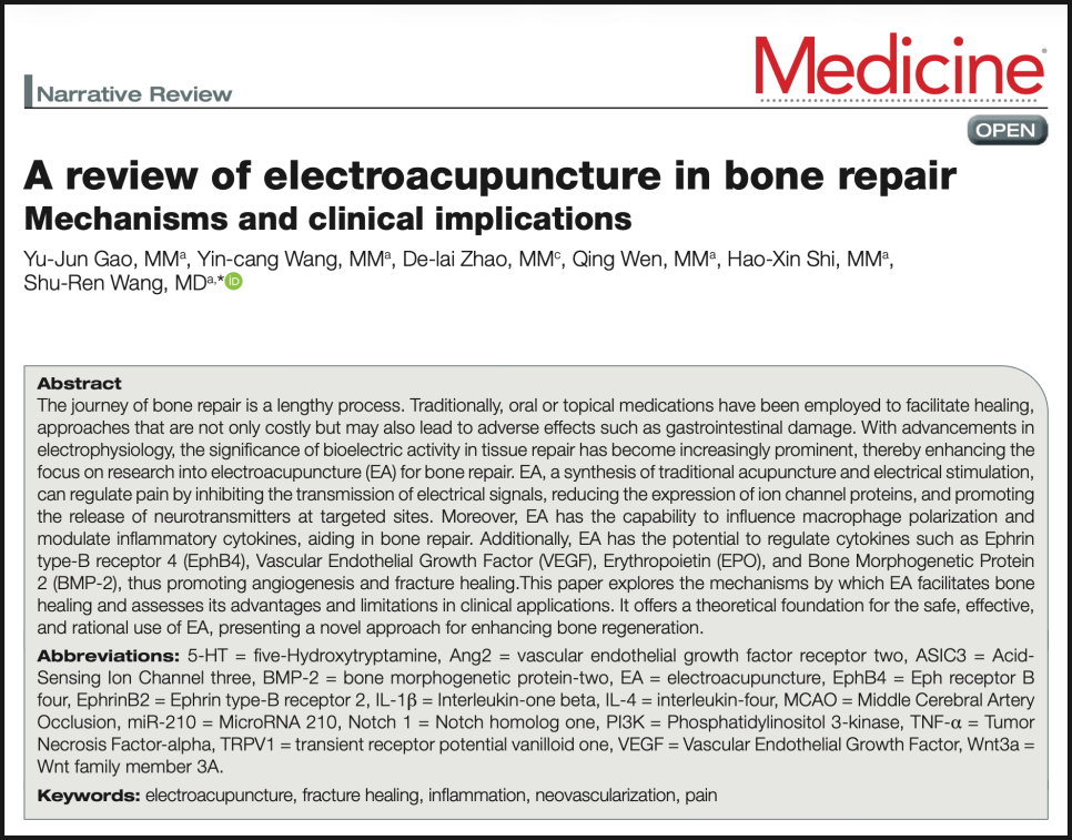 A review of electroacupuncture in bone repair: Mechanisms and clinical implications, 2024