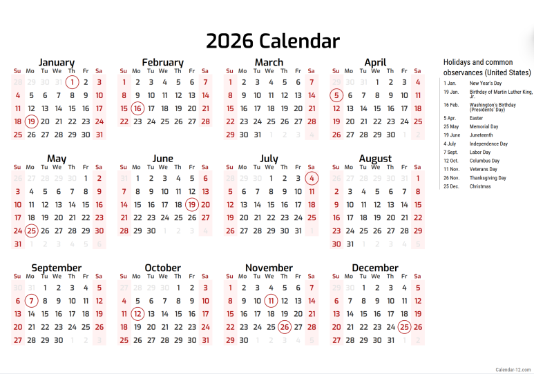 2026년 영어달력 약자(요일/달), 미국 공휴일까지 정리 영문달력 네이버 블로그