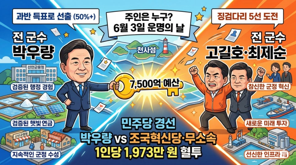 [징검다리 5선 신화] 박우량 50% 과반의 벽 뚫었다, 신안 7,500억 주인 가를 ‘1,973만 원’의 선택 : 네이버 블로그