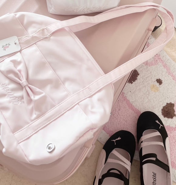오부니 가방 Fluffy ribbon bag pale pink 플러피 리본 백 페일 핑크 리뷰~! / 발레가방 발레코어템 추천 ...