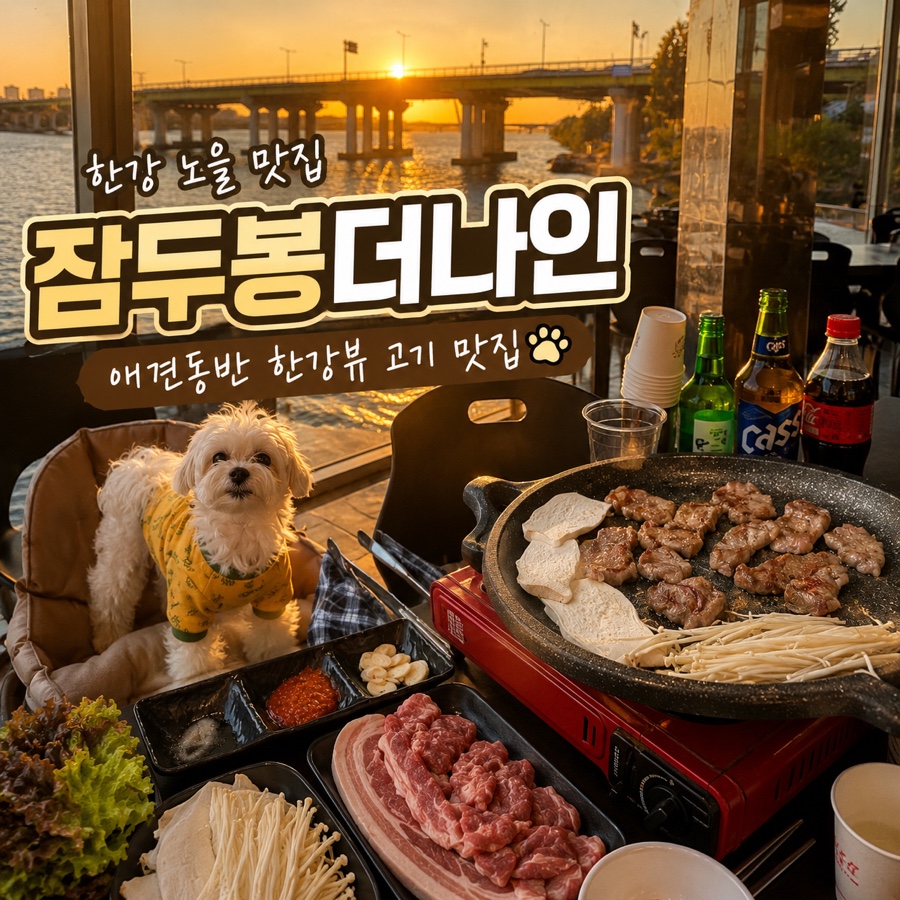 마포 애견동반 고깃집 잠두봉더나인, 한강뷰 노을 맛집 후기
