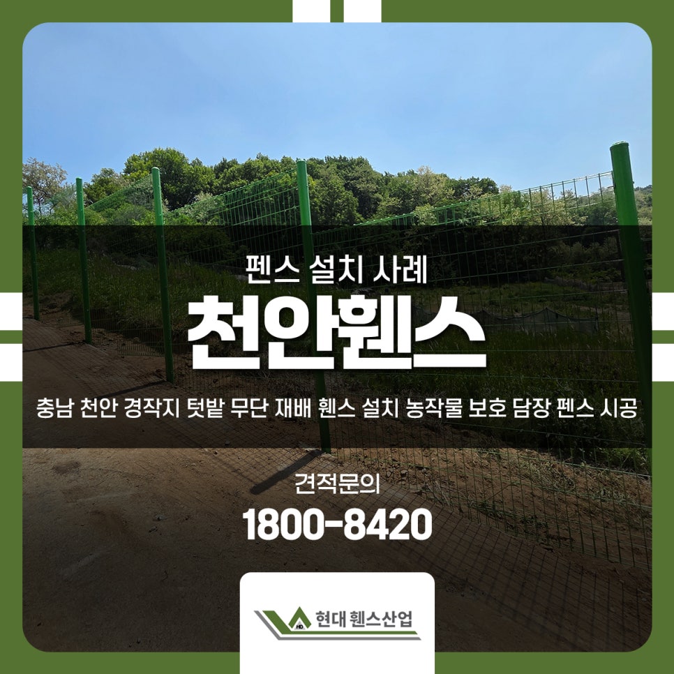 충남 천안 경작지 텃밭 무단 재배 휀스 설치 농작물 보호 담장 펜스 시공