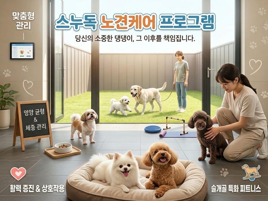수원 노령견 유치원, 6년 경력 스누독에서 활력 되찾기