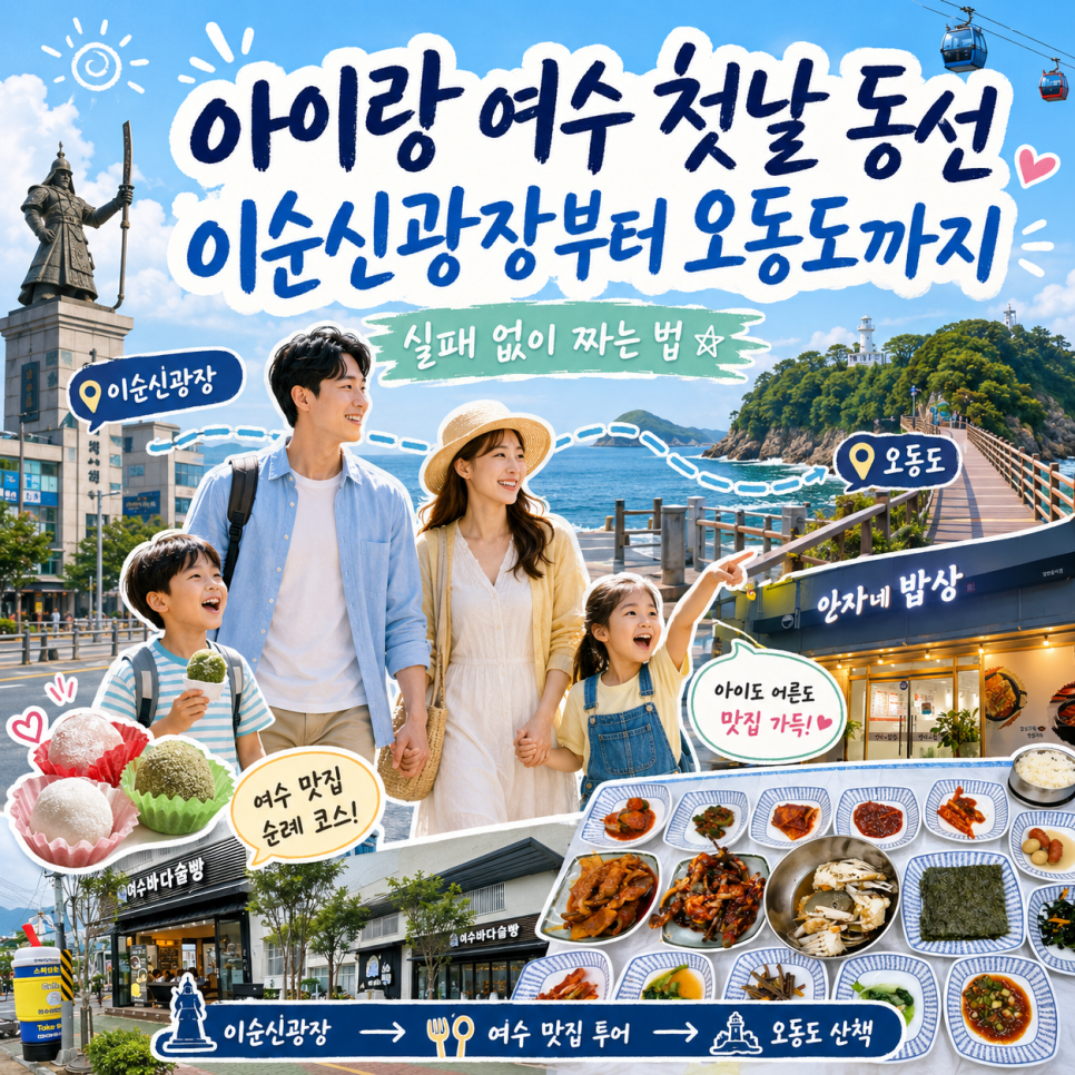 여수 아이와 함께 여수 첫날, 이순신광장부터 오동도까지 맛집 탐방 코스