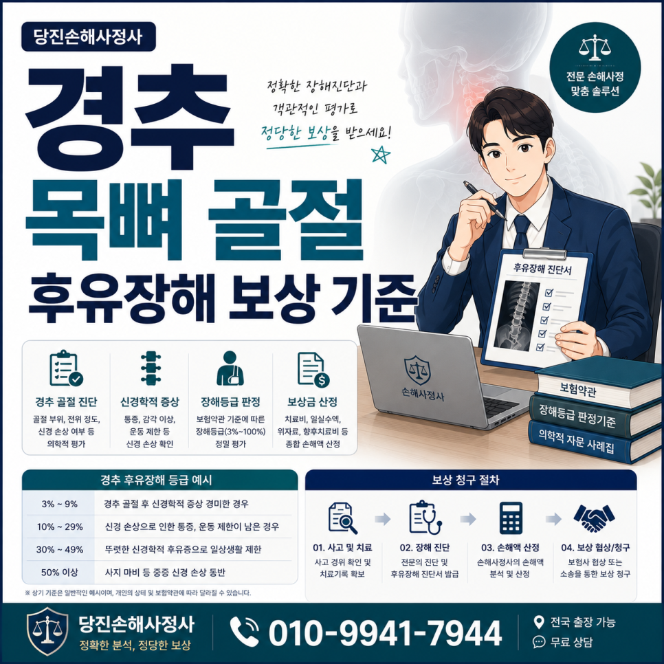 당진손해사정사 경추 목뼈 골절 후유장해 보상 기준