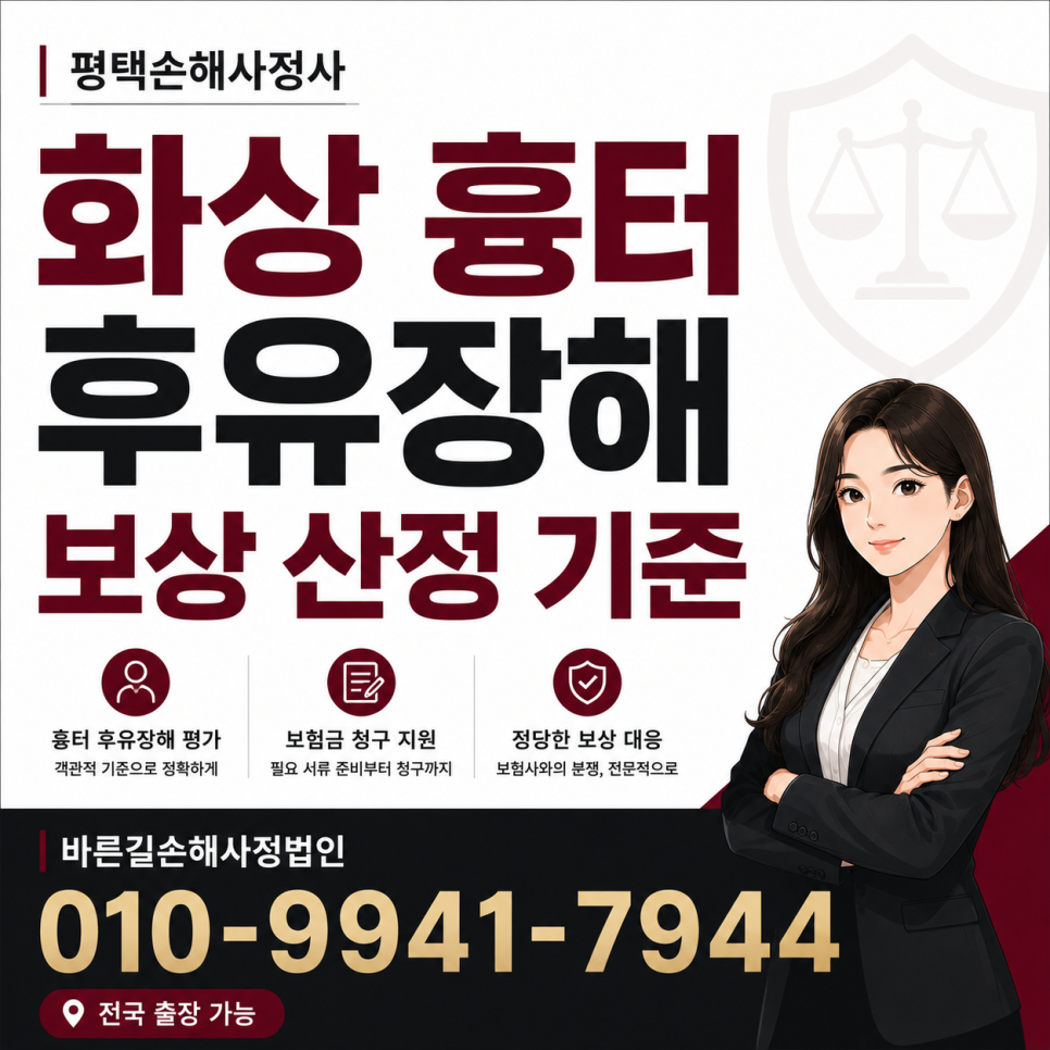 평택손해사정사 화상 흉터 후유장해 보상 산정 기준