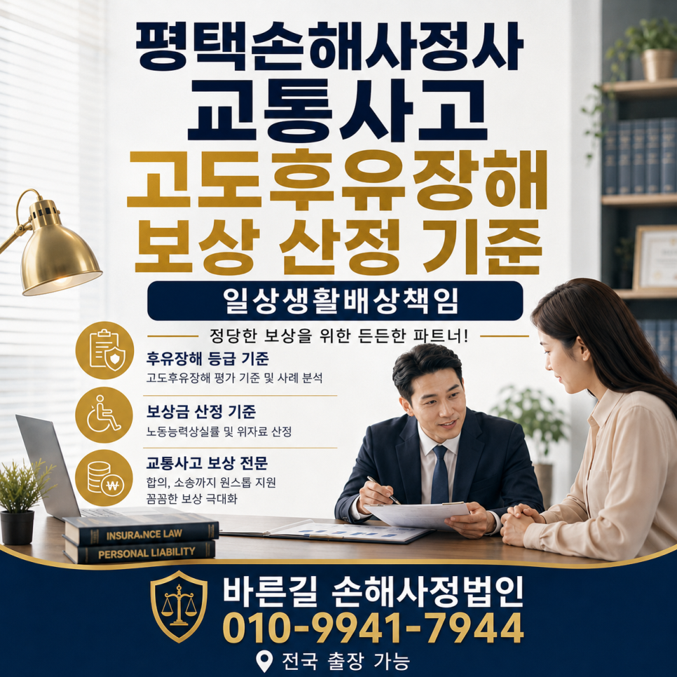 평택손해사정사 교통사고 고도후유장해 보상 산정 기준